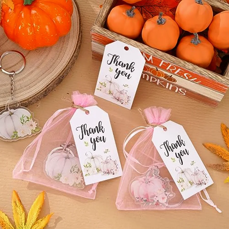 24 Set Fall Pumpkin Baby Shower Party Favors Pink Little Pumpkin Key, view 3