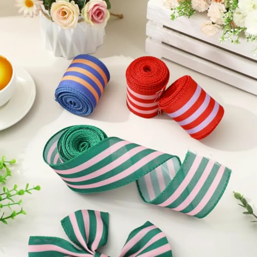 Summer Beach Stripe Wired Edge Ribbon 2.5 Inch Craft Ribbons Cabana Stripe, view 4