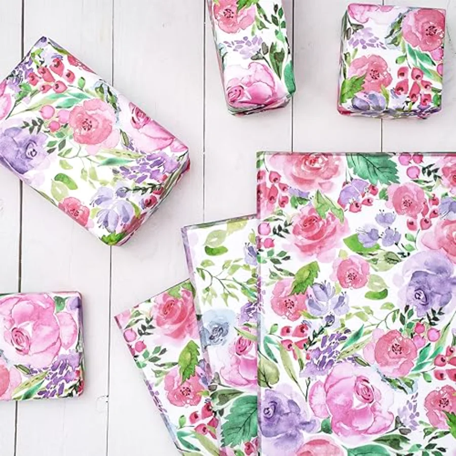 100 Pcs Floral Tissue Paper Watercolor Flower Gift Wrapping Paper Blossom, view 3
