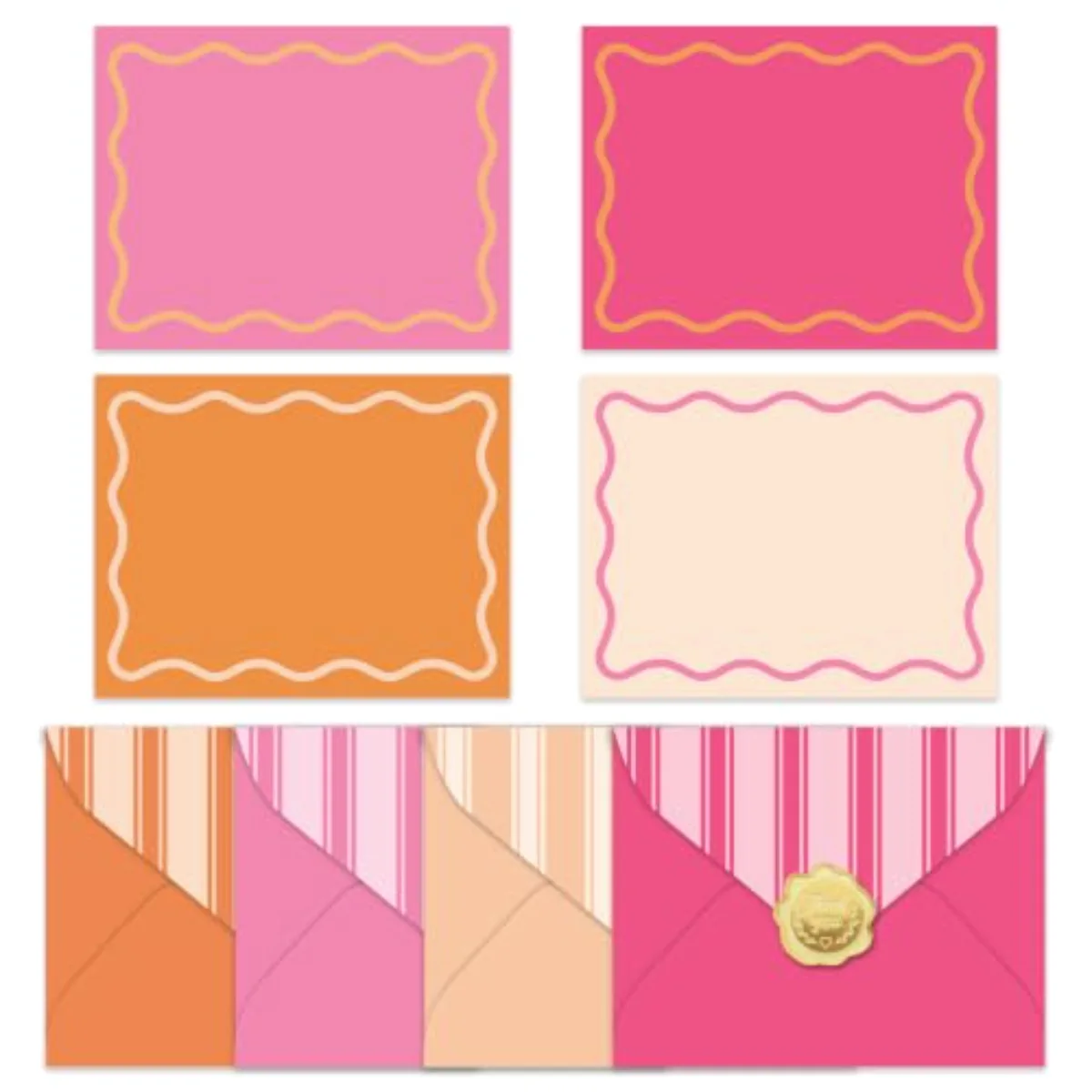 24Pcs Flat Blank Notes with Envelopes Pink-Orange Wavy Line Stripe Blank