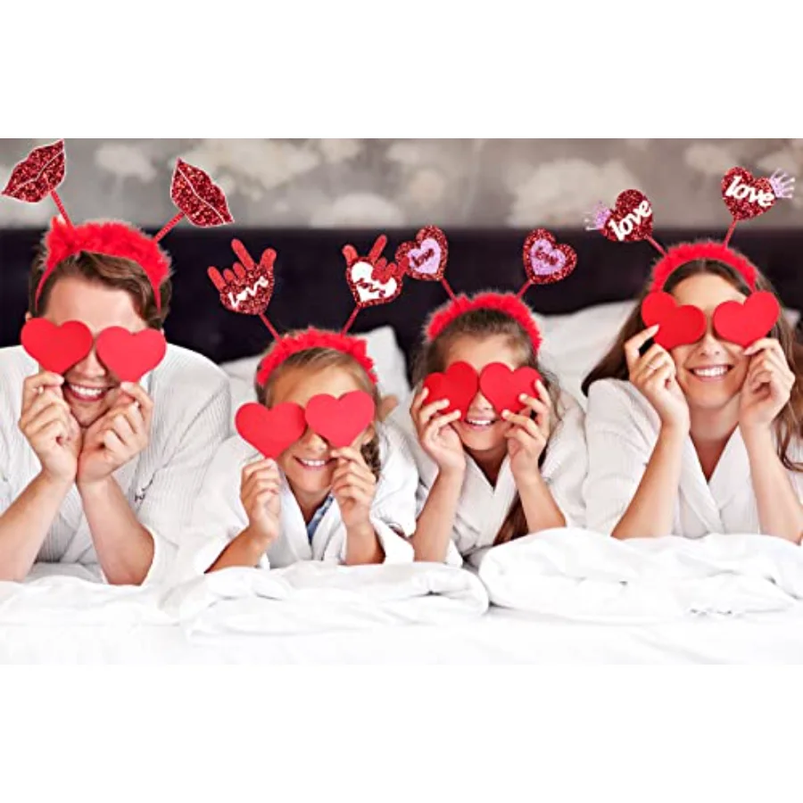 4Pcs Valentine's Day Headbands Glitter Red Heart Lip Bopper Headband Love, view 4