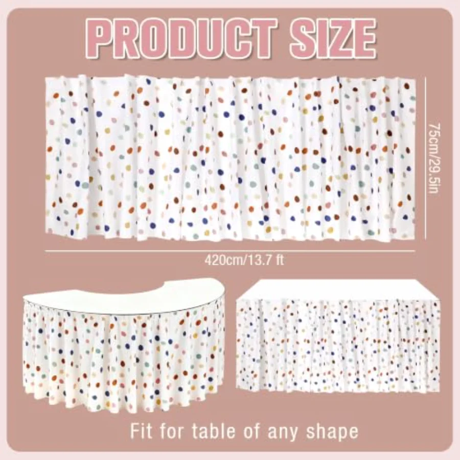 29.5 in x 13.8 ft Boho Dots Ruffled Table Skirt for Teacher Desk Colorful, view 2