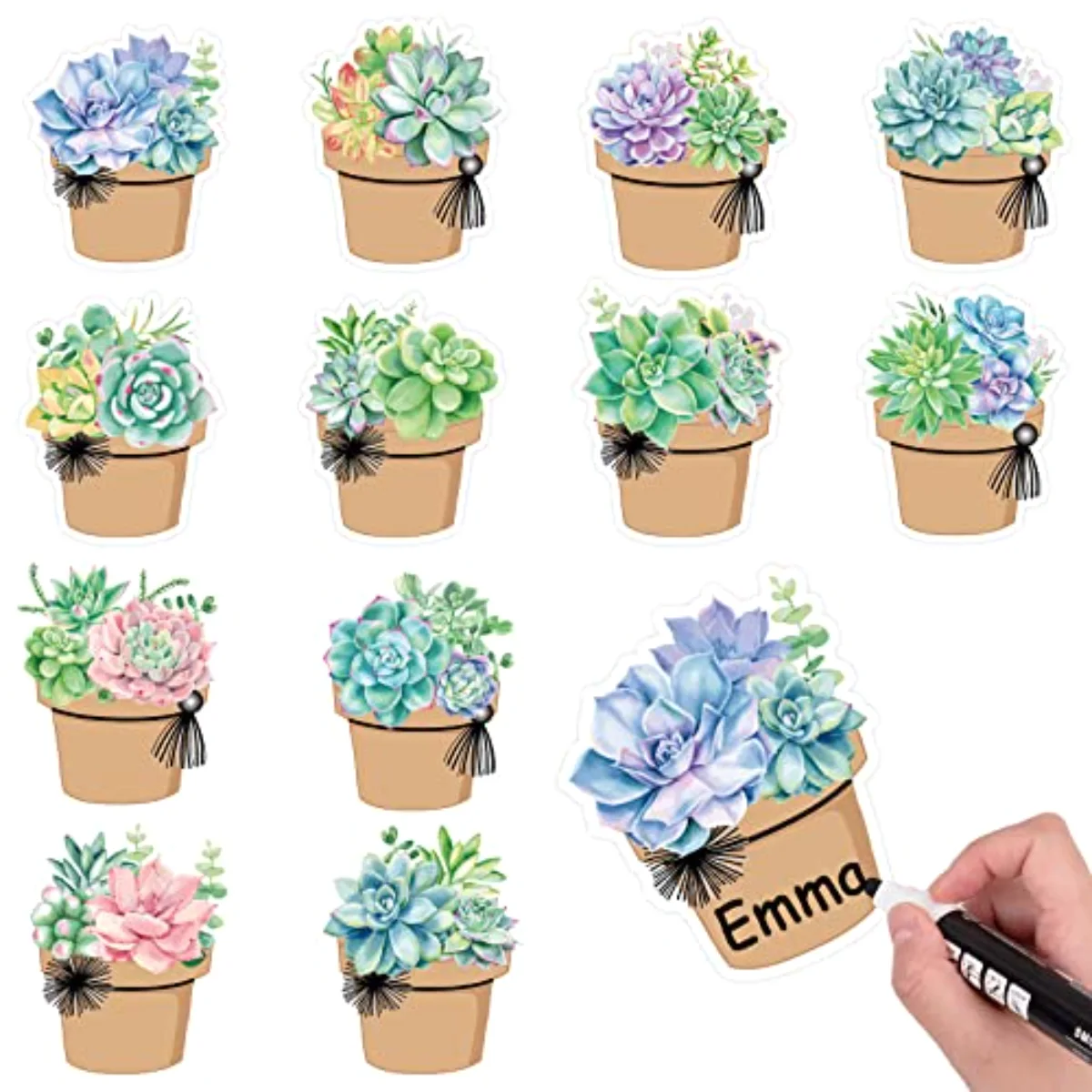 120 Pcs Summer Back to School Succulent Name Tag Stickers 12 Designs