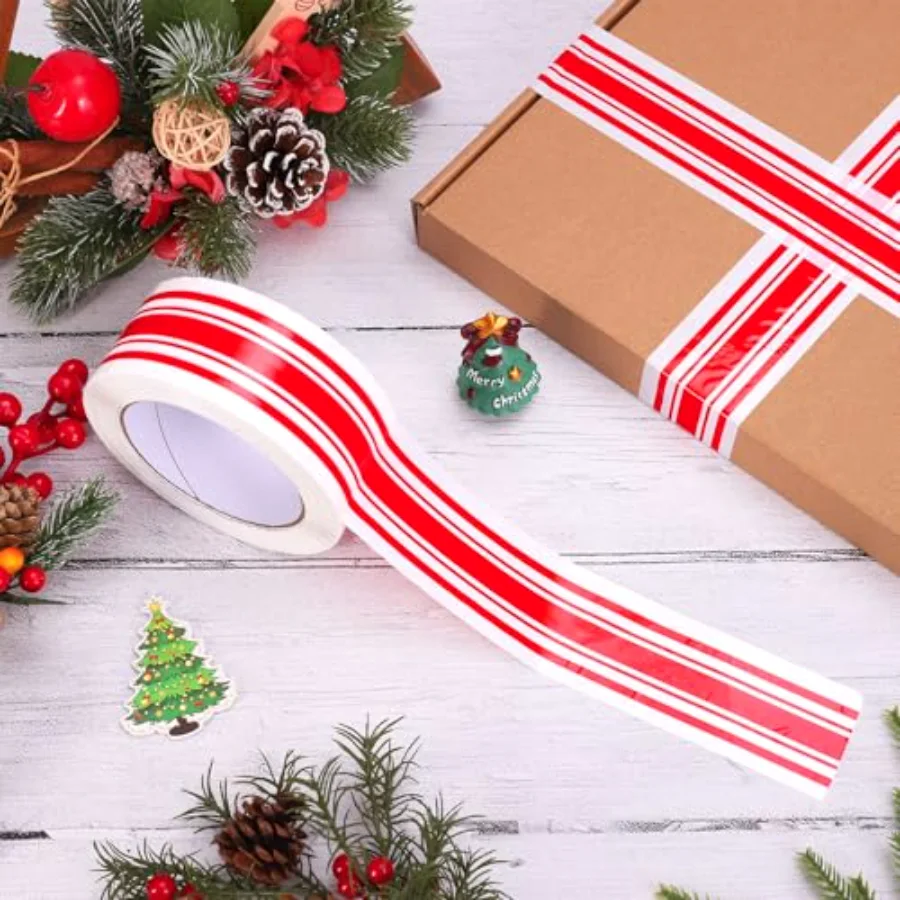 109 Yard Christmas Packing Tape Gift Wrapping Tape Red White Xmas Striped, view 4
