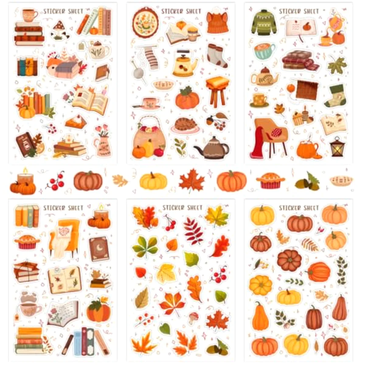 30 Sheet Fall Scrapbook Stickers Book Pumpkin Leaves Journal Decals for