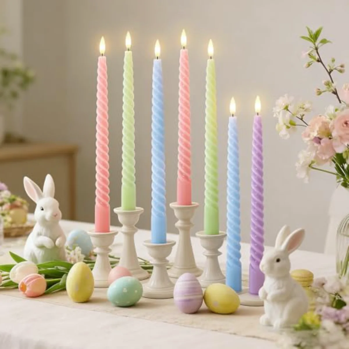 8Pcs 10 Inch Easter Pastel Spiral Taper Candles Dripless Twisted Wax