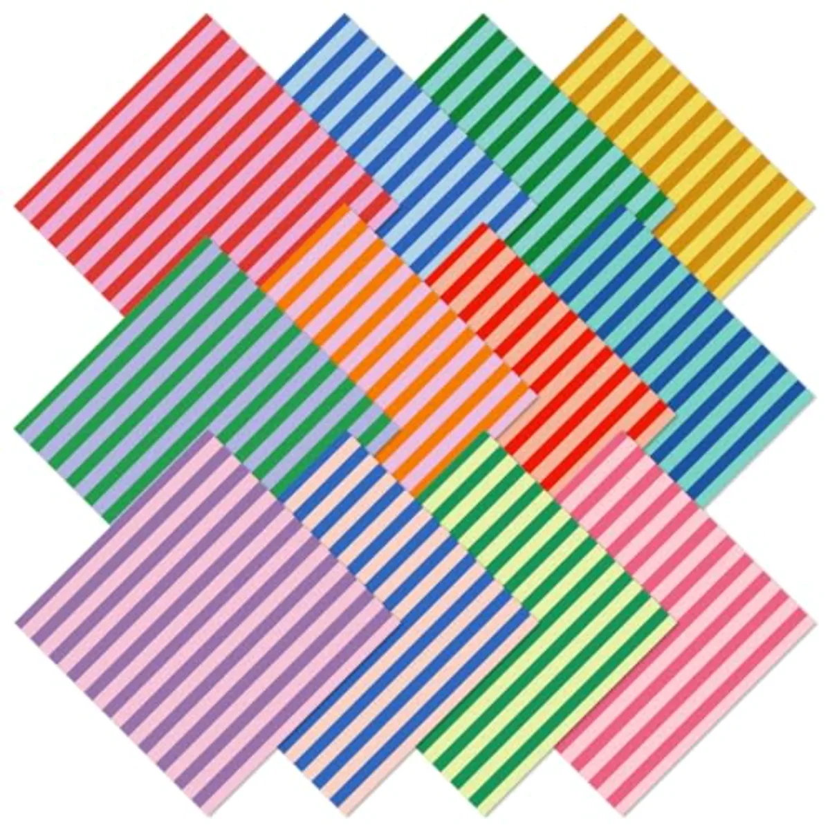 12 Pcs Colorful Cotton Fabric Bundles Fat Quarters Multicolor Stripe
