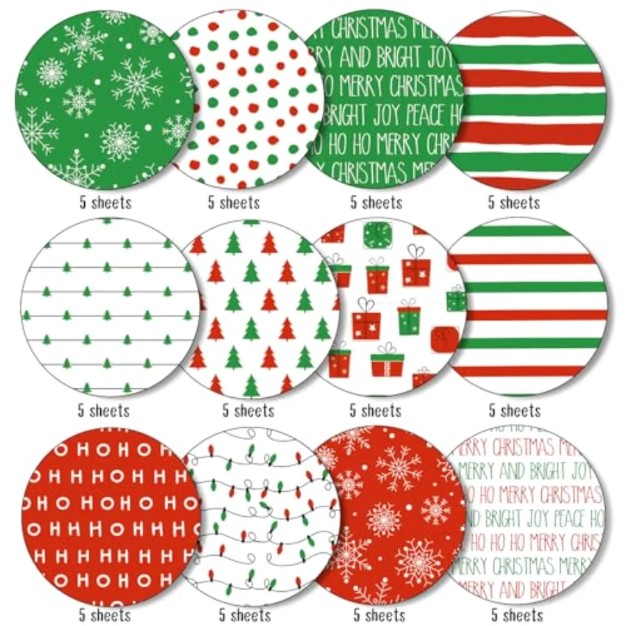 60Pcs Merry Christmas Pattern Paper HOHOHO Scrapbook Specialty Paper, view 3