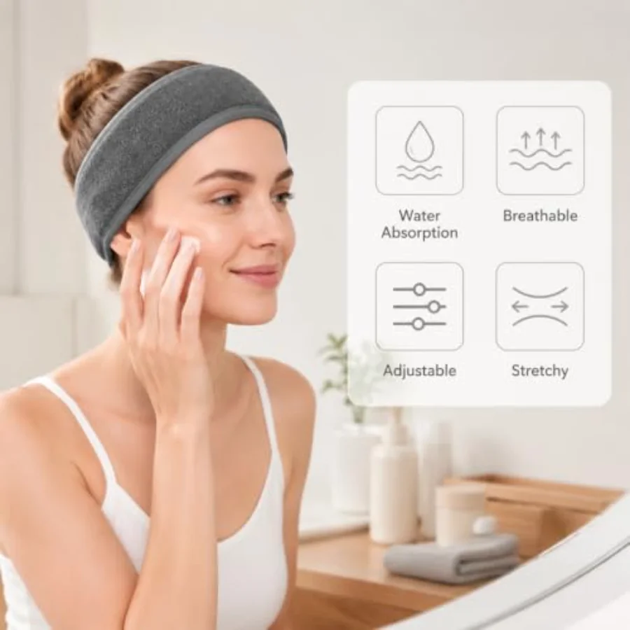 3Pcs Spa Facial Headband Make Up Wrap Head Terry Cloth Headband Adjustable, view 3