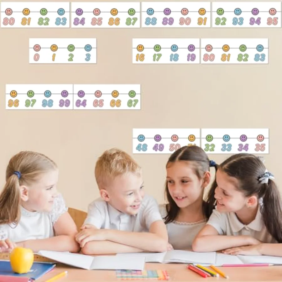 32 Pcs Pastel Number Line Bulletin Board Colorful Smile Face Number Line, view 4