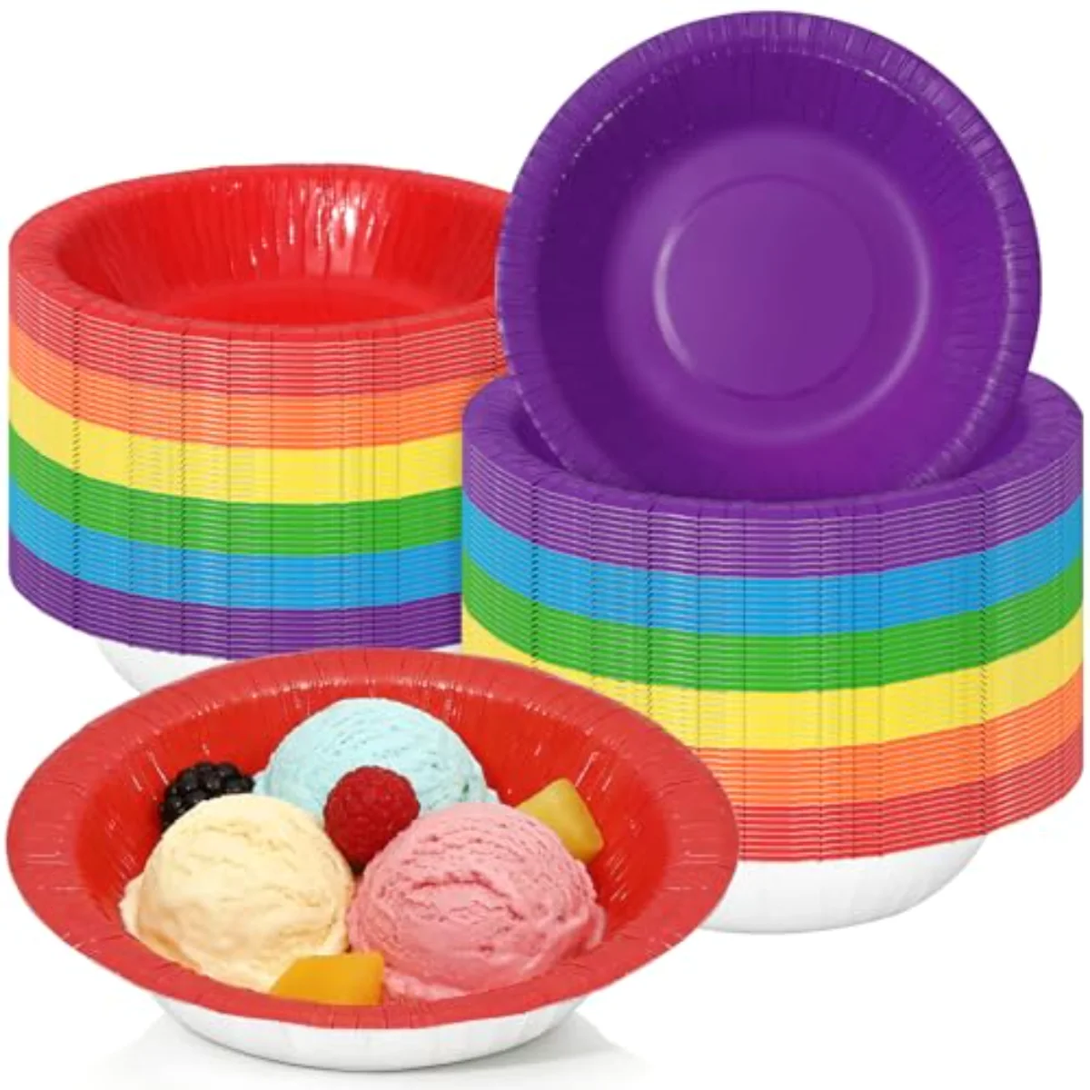 60Pcs Colorful Paper Bowls Disposable Serving Bowl 6 Colors Salad Dessert