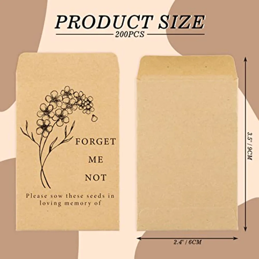 200 Pack Seed Packets Forget Me Not Prints Kraft Envelopes Rustic Small, view 2