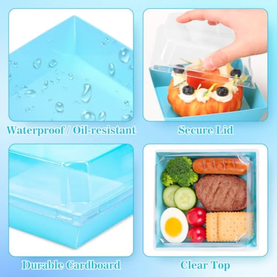 50 Set Blue Small Charcuterie Boxes with Lids Forks Knives Summer Clear, view 3