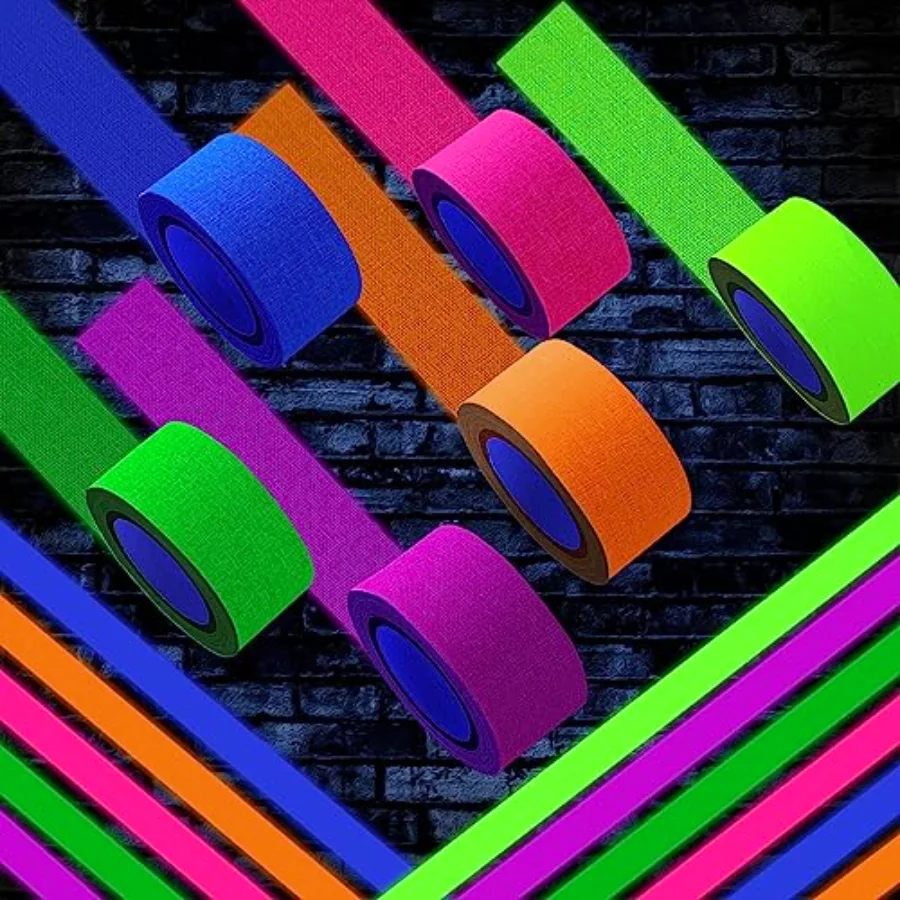 6 Colors Neon Gaffer Cloth Tape Fluorescent Rainbow Color UV Blacklight, view 4