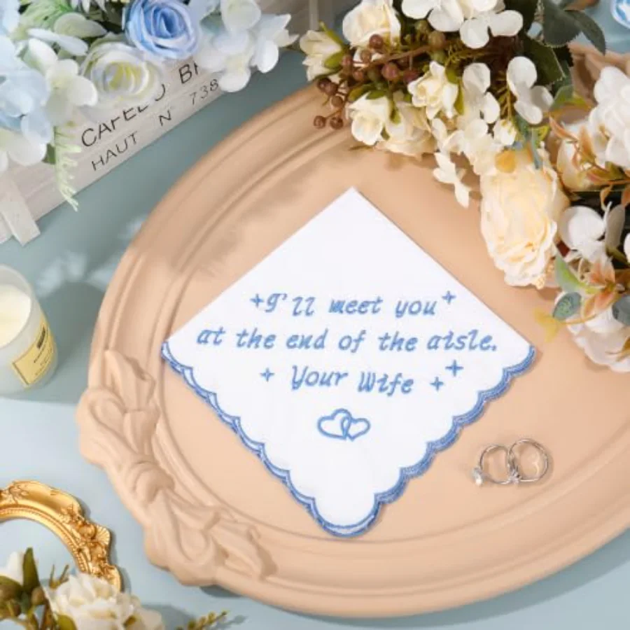 Groom Gift from Bride Wedding Handkerchief Cotton Embroidered Wedding, view 3