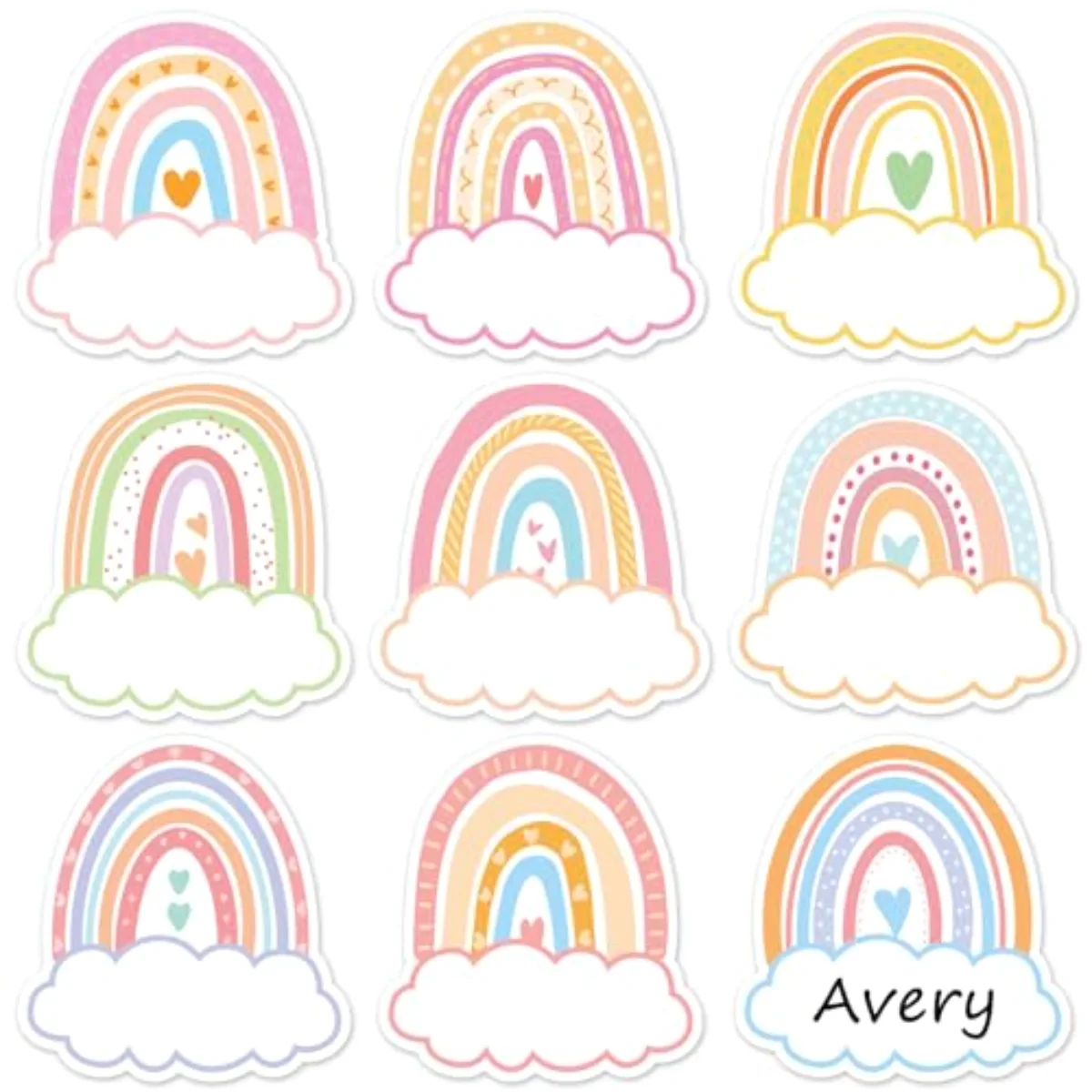 135Pcs Pastel Rainbow Cloud Name Tag Stickers 9 Designs Nameplate Decals