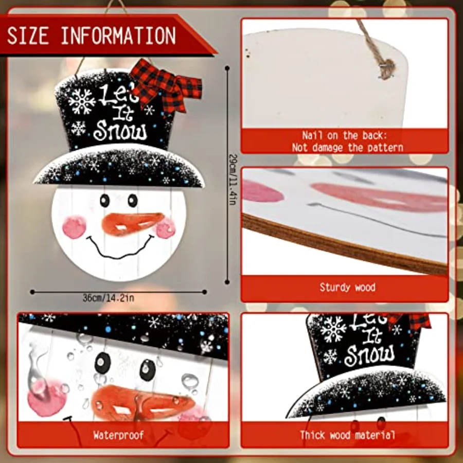 Large Christmas Snowman Wooden Hanging Sign Winter Welcome Door Sign with, view 2