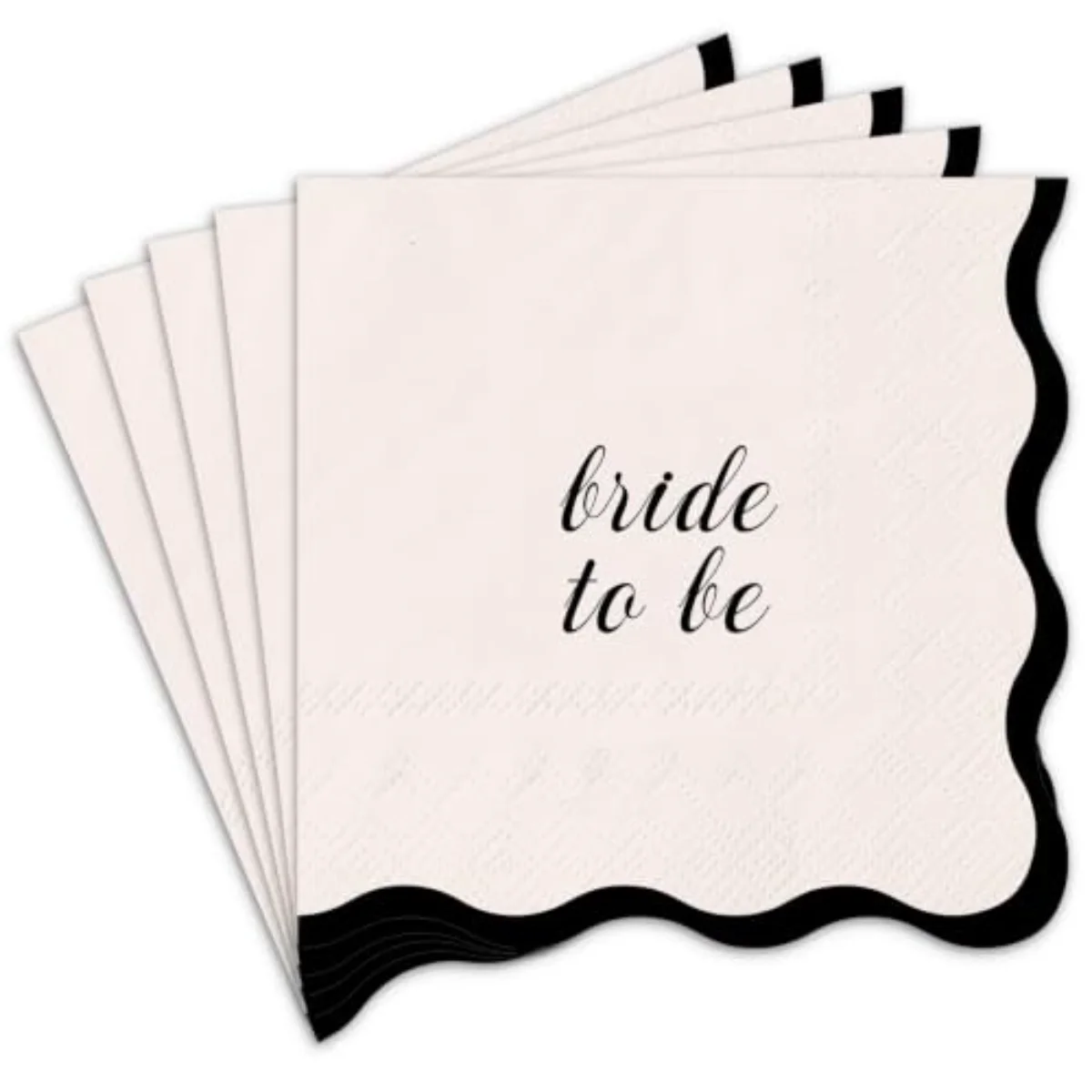 50Pcs Bride To Be Cocktail Napkins Beige Black Scalloped Disposable Paper