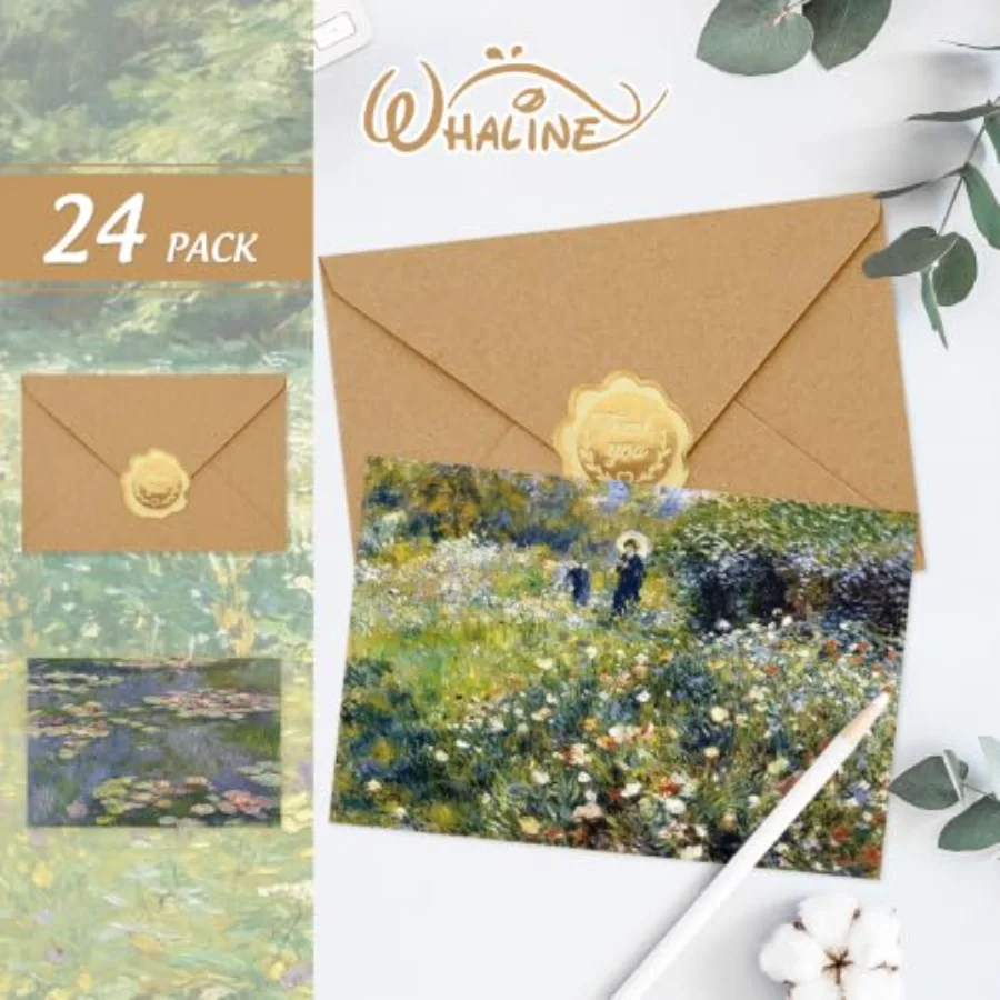 24 Pack Monet Art Greeting Cards Famous Impressionist Water Lilies &, view 3