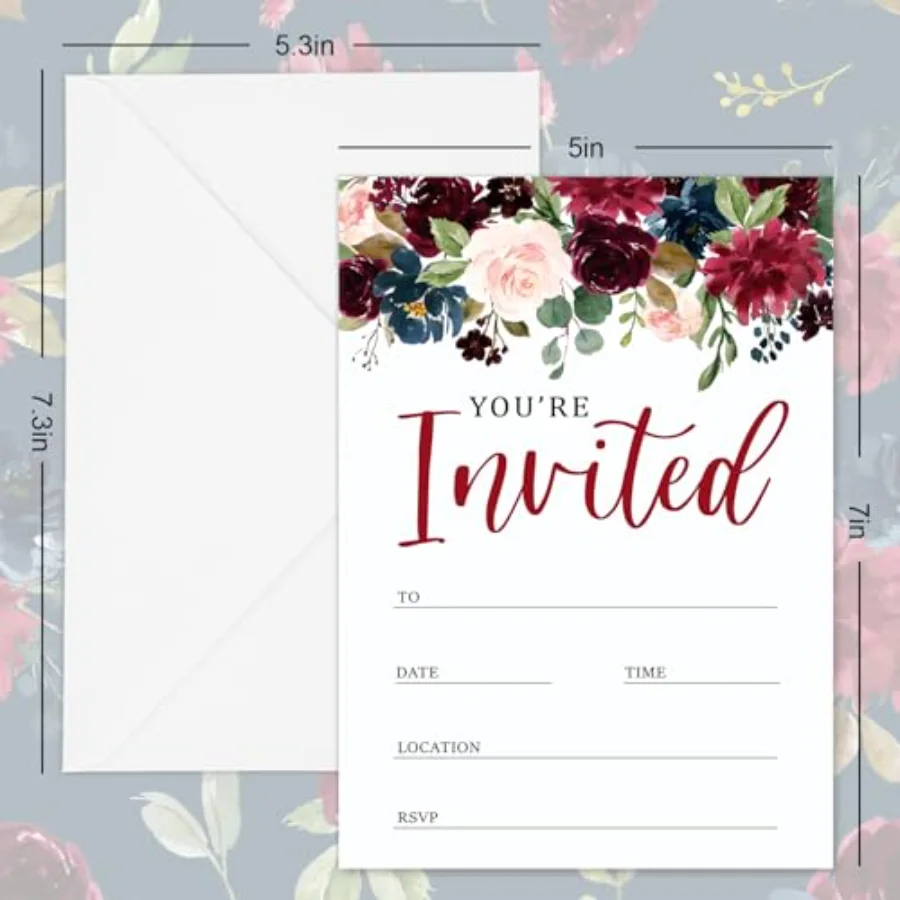 25 Sets Flower Invitations with Envelopes Stickers Watercolor Floral, view 2