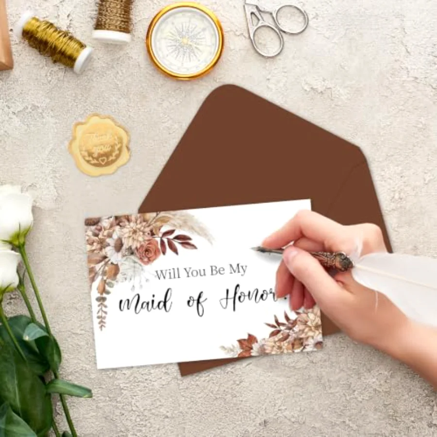 11Pcs Fall Bridesmaid Proposal Cards with Envelopes Stickers Retro Boho, view 4