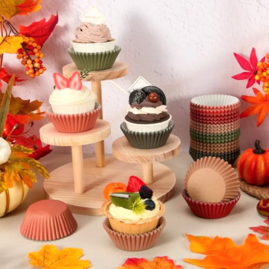 600 Pcs Autumn Cupcake Liners Warm Fall Paper Baking Cups Wedding Colors, view 4