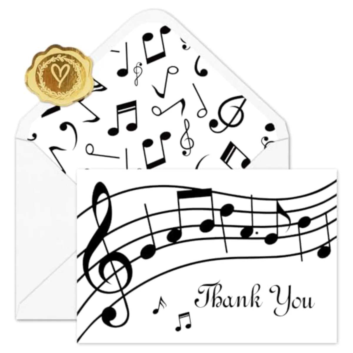 24 Pcs Musical Notes Thank You Cards Greeting Cards Music Theme Note Card