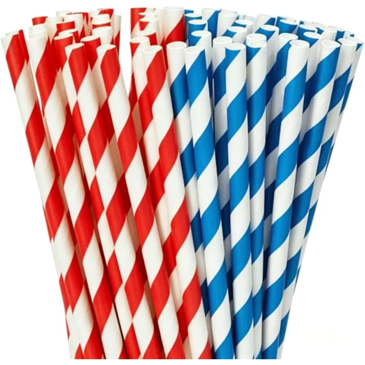 100 Pcs Red and Blue Biodegradable Striped Paper Straws Disposable