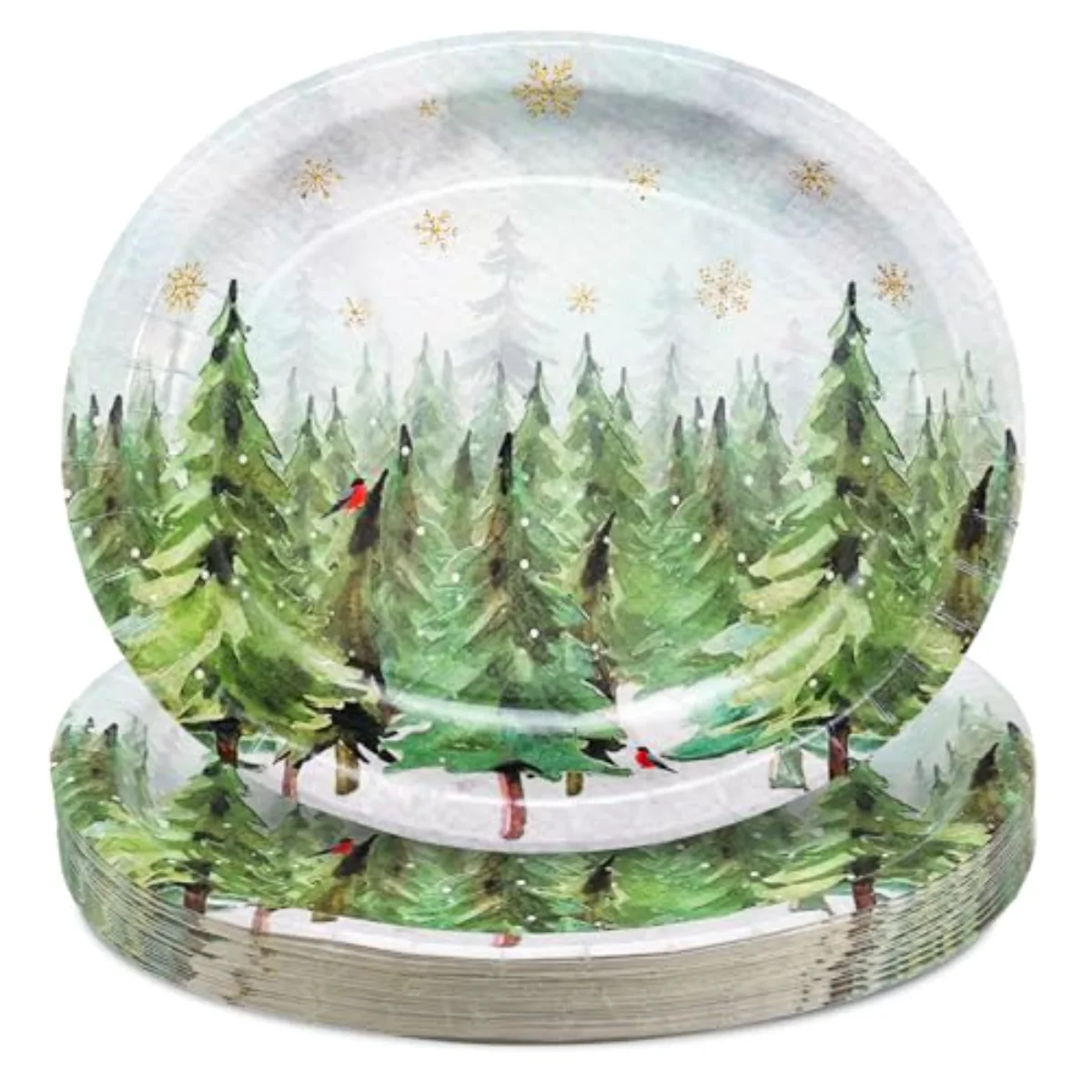 50Pcs Christmas Winter Oval Paper Plates 12" x 10" Large Xmas Tree