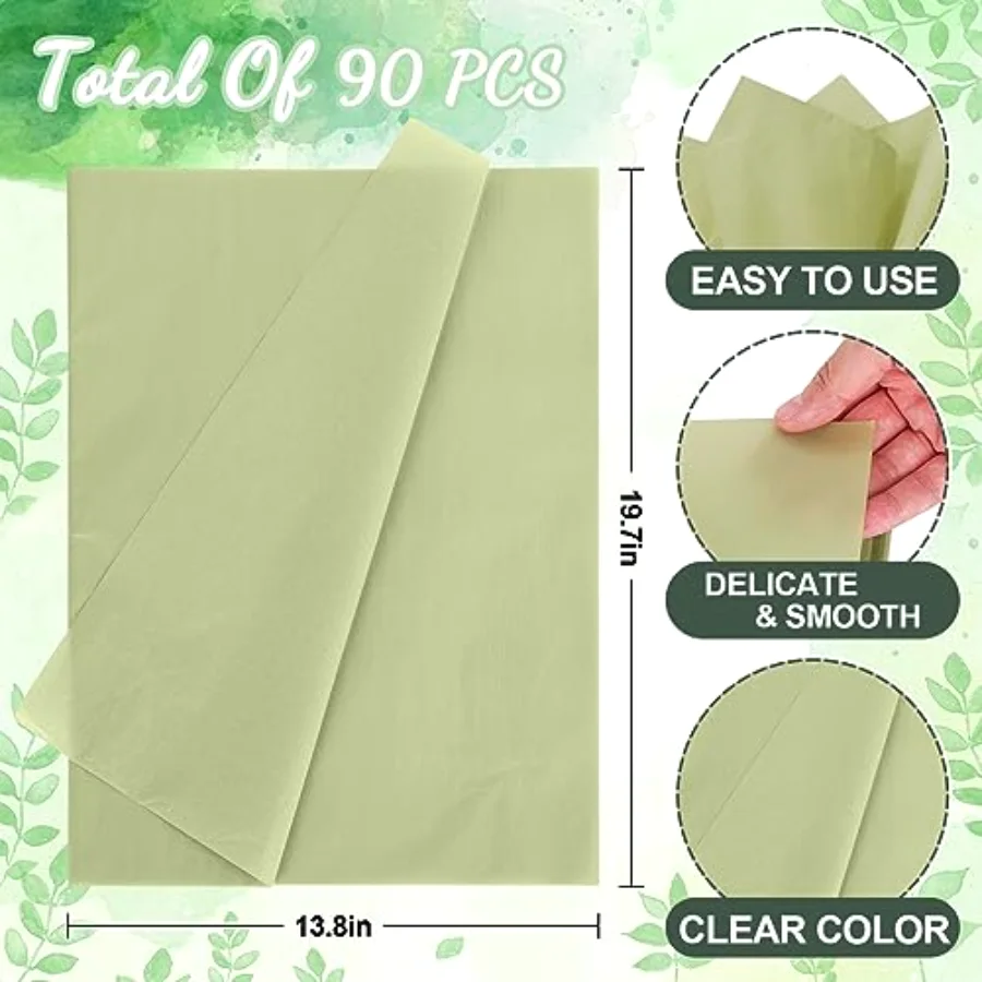 90 Sheet Sage Green Tissue Paper Assorted Gradient Color Gift Wrapping, view 2
