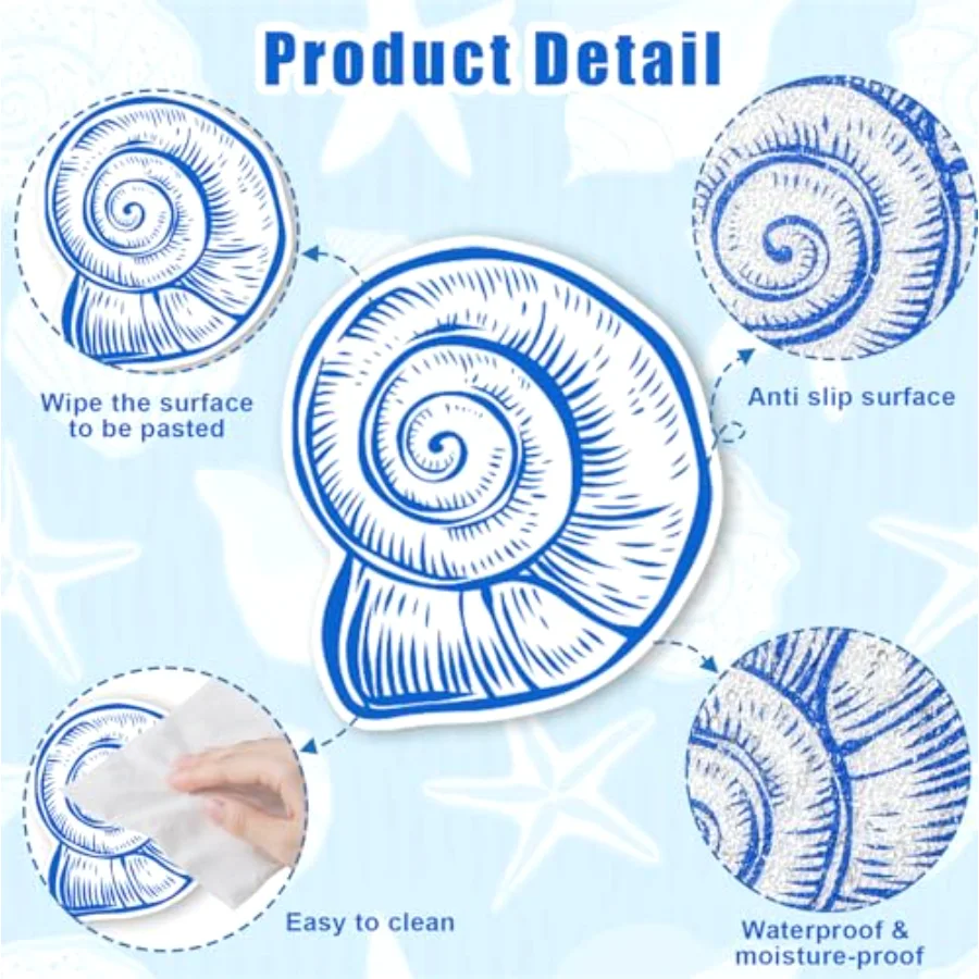 13Pcs Blue Seashell Bathroom Non Slip Stickers Waterproof Anti Slip, view 3