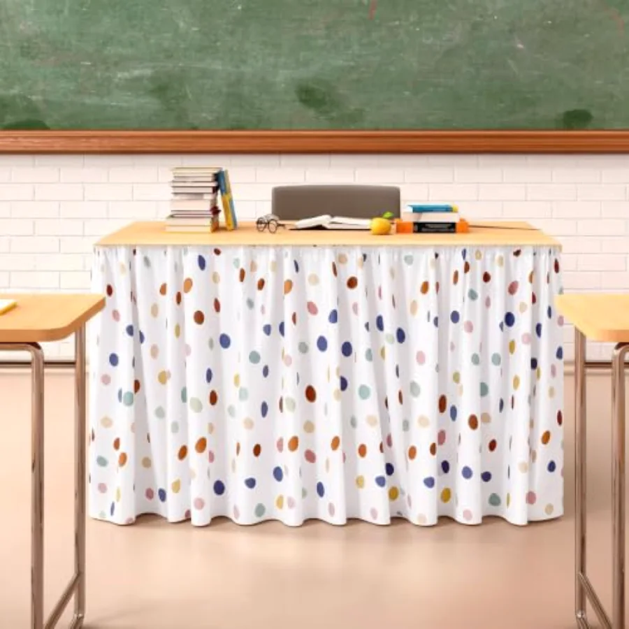 29.5 in x 13.8 ft Boho Dots Ruffled Table Skirt for Teacher Desk Colorful, view 4