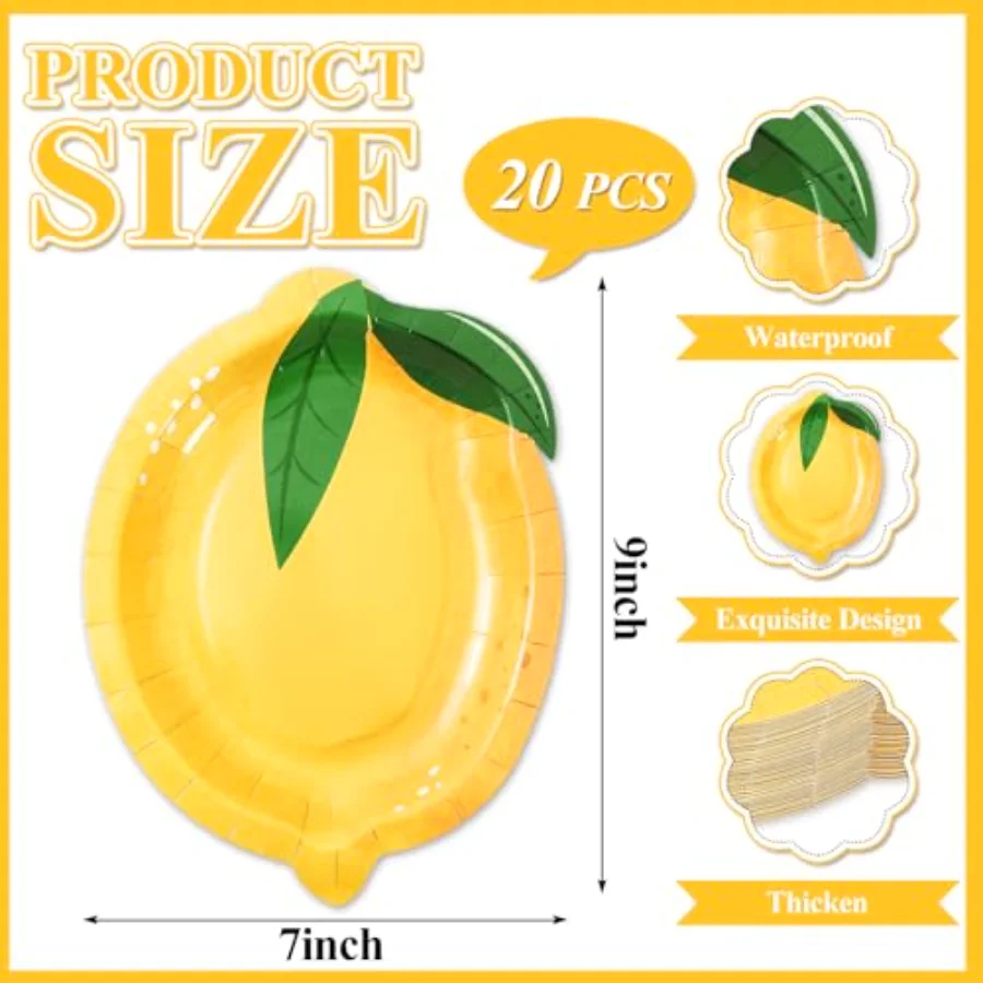 20 Pcs Lemon Shaped Paper Plates Disposable Plates Decorative Summer, view 2
