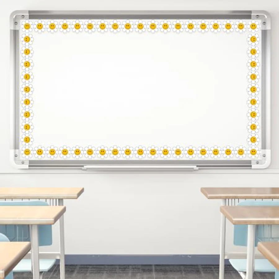 32.8 Ft Daisy Flower Bulletin Board Border Cartoon White Yellow Floral Die, view 4