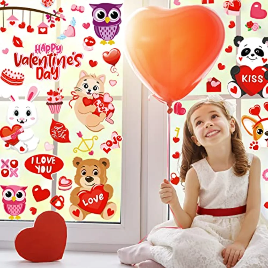 9 Sheet Valentine's Day Window Clings - Lovely Animals Decals, view 3