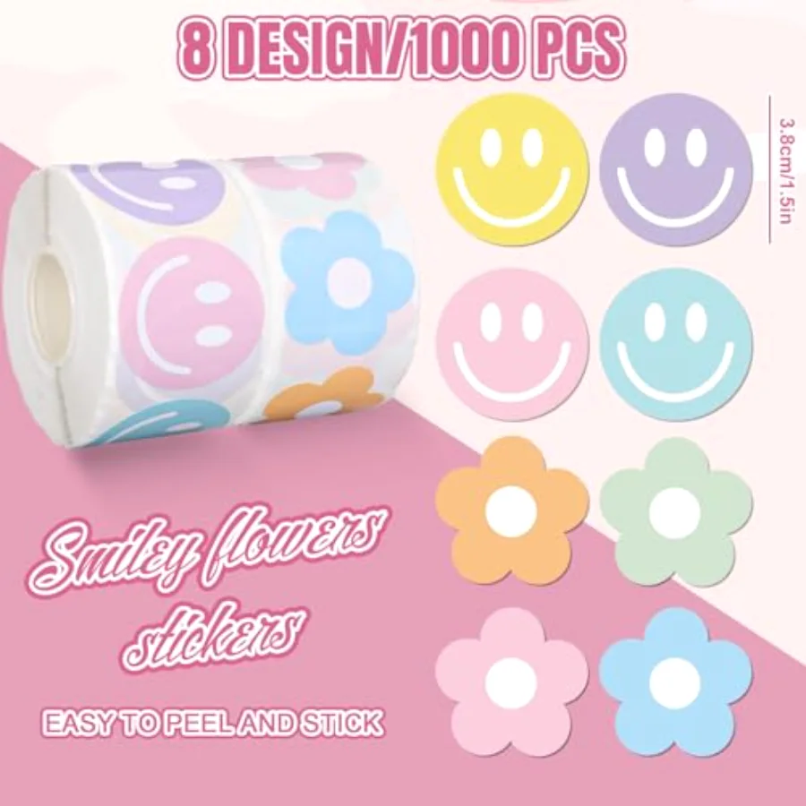1000 Pcs Boho Smile Stickers Back to School Colored Happy Face Daisy, view 2
