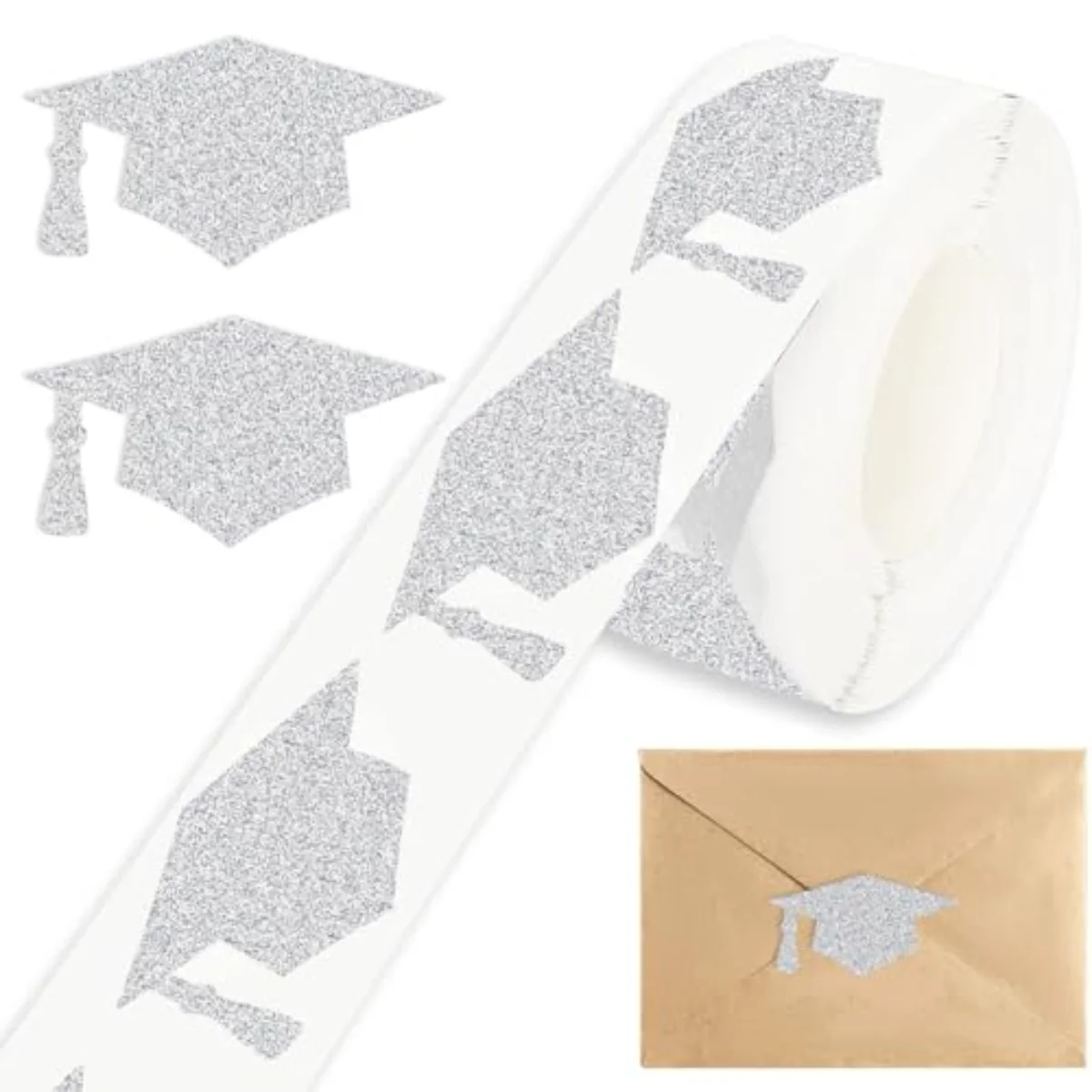 600Pcs Graduation Cap Stickers Silver Holographic Graduation Hat Sealing
