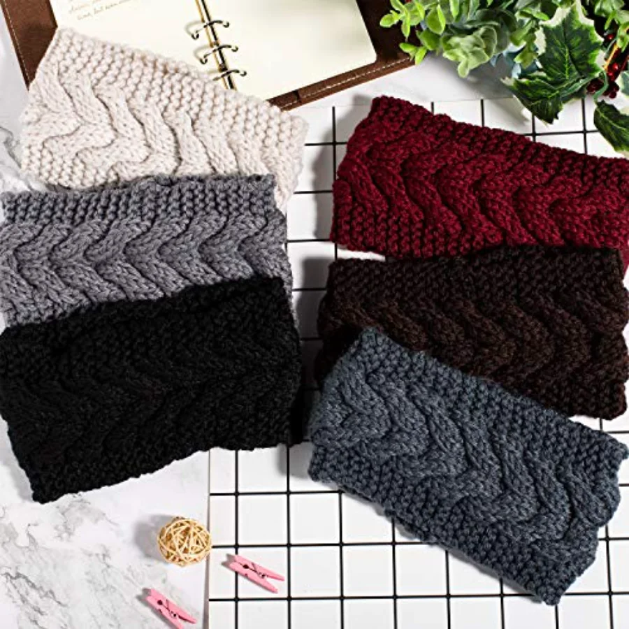 6 Pieces Twist Knitted Headbands Winter Ear Warmers, view 3