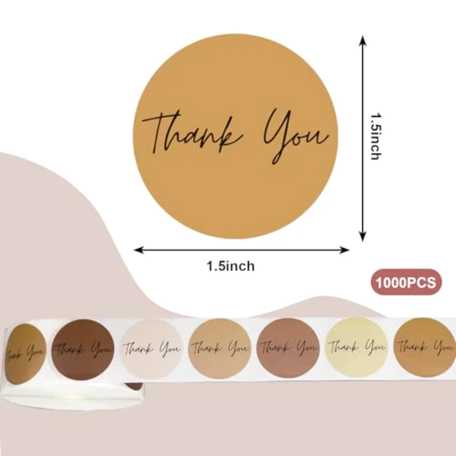 1000Pcs Brown Thank You Stickers 6 Colors Paper Decals Fall Adhesive Seal, view 2