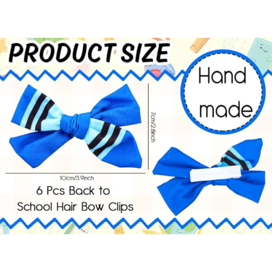 6 Pcs Back to School Hair Bow Clip Hair Barrettes Cute Pencil Crayon Ruler, view 2