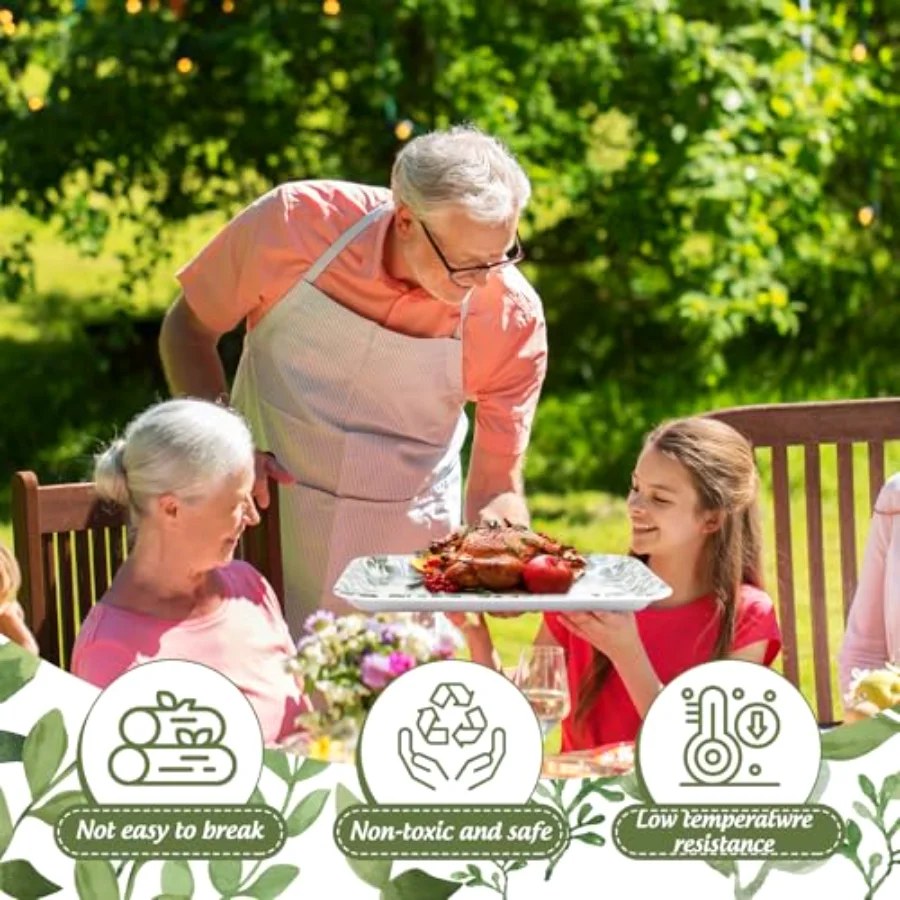 3Pcs Greenery Serving Trays Reusable Melamine Platters Green Leaves, view 4