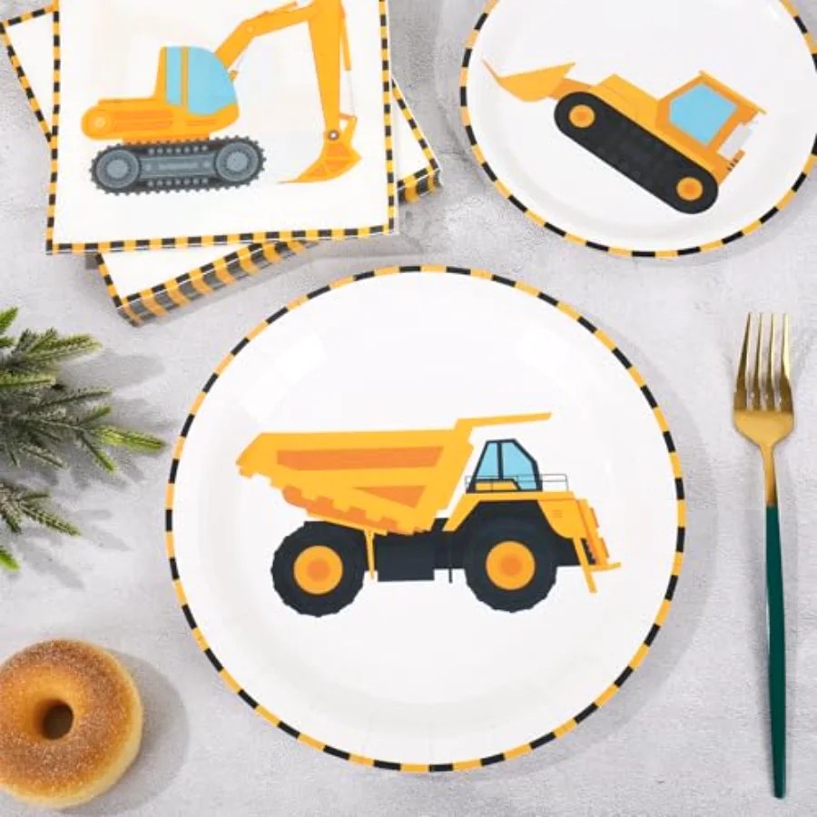 96Pcs Construction Party Tableware Dump Truck Paper Plate Napkin Cup, view 3