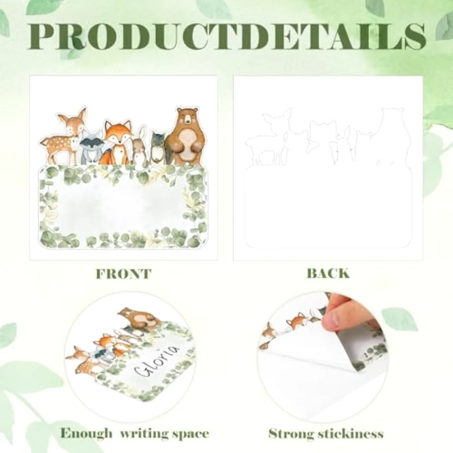 54 Pcs Woodland Animal Name Tag Stickers Back to School Jungle Animal Self, view 3