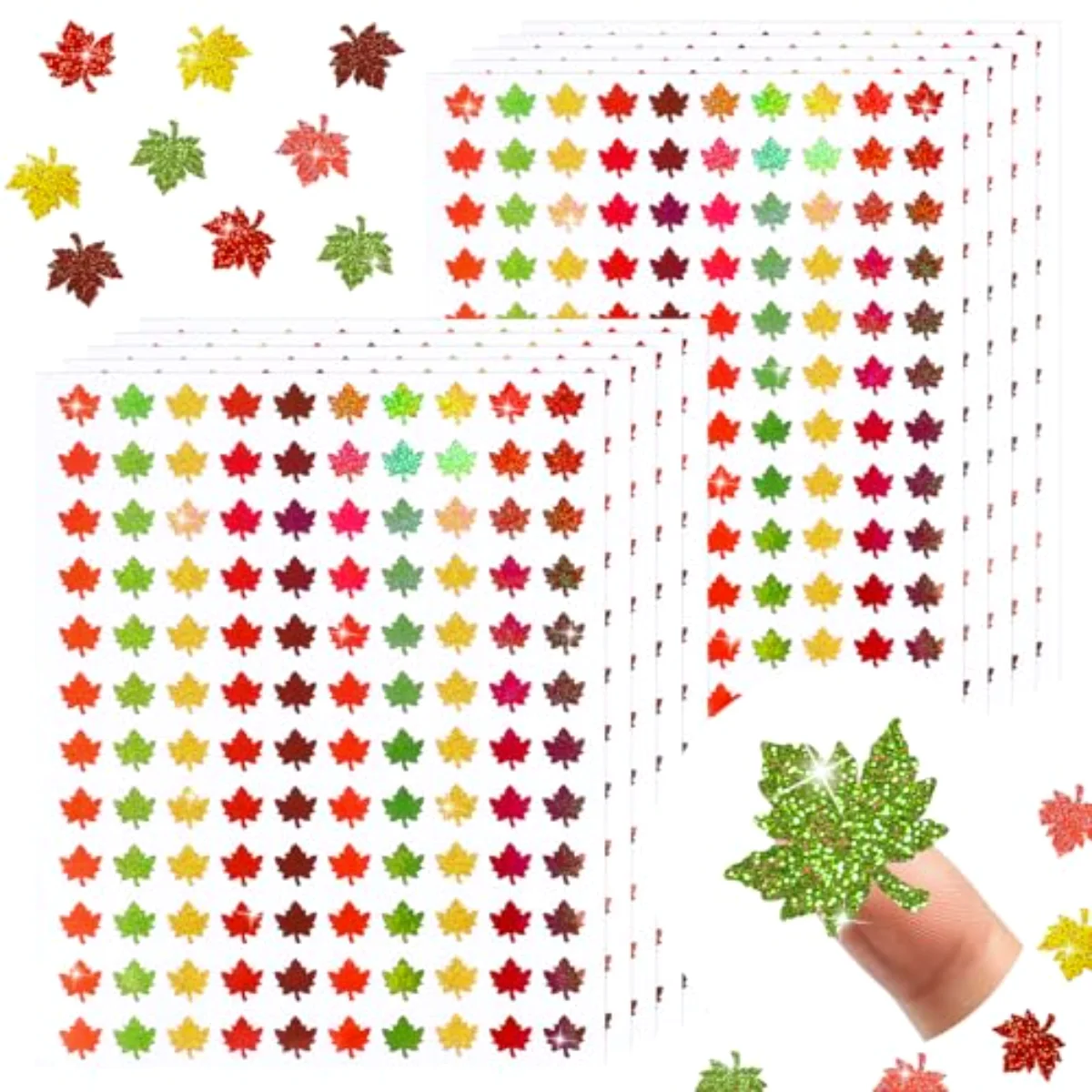 1200Pcs Fall Mini Maple Leaves Stickers Autumn Glitter Sparkly Stickers