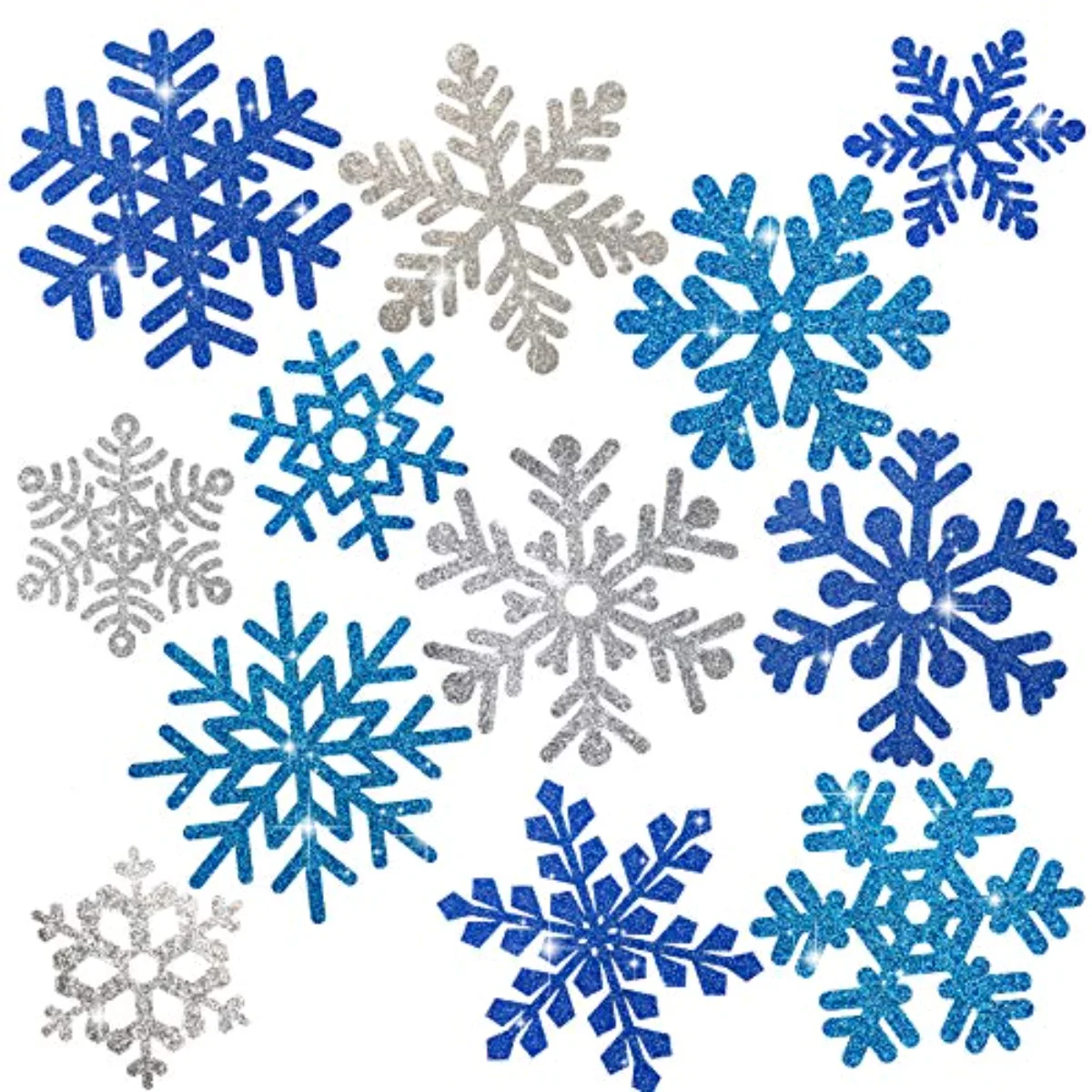 Snowflake Cut-Outs 48Pcs Glitter Blue Silver Snowflake Cutouts