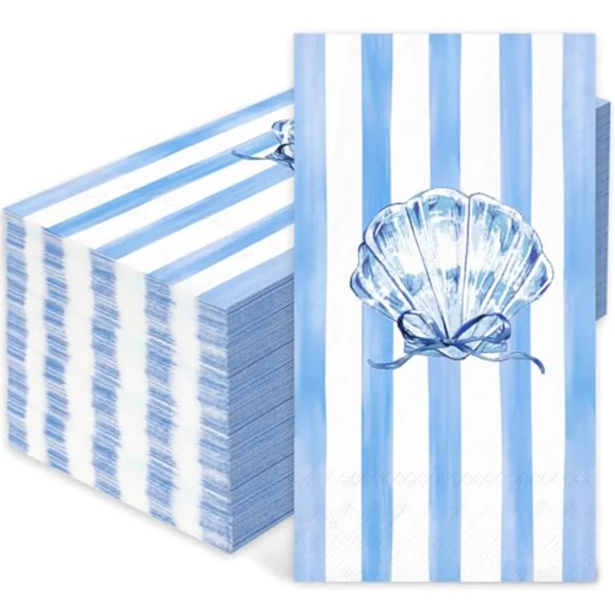 50 Pcs Ocean Stripe Guest Napkins Paper Napkins Watercolor Blue Bow Stripe
