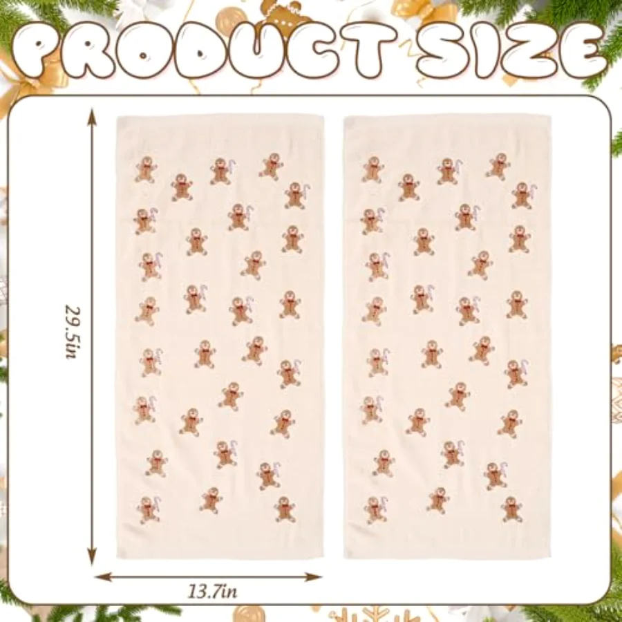 3 Pcs Christmas Hand Towels Xmas Gingerbread Man Bath Towel Embroidered, view 2