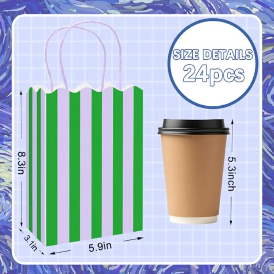 24 Pcs Colorful Striped Paper Gift Bag with Handles, view 2