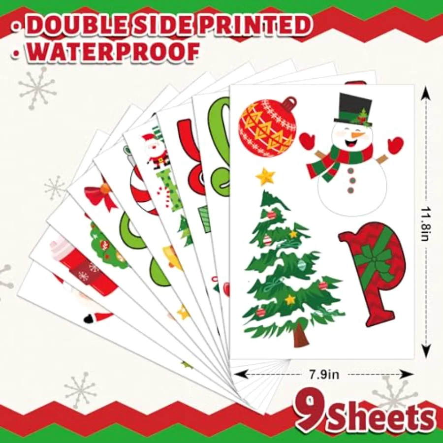 9 Sheets Christmas Window Cling Stickers Xmas Santa Reindeer Cartoon, view 2