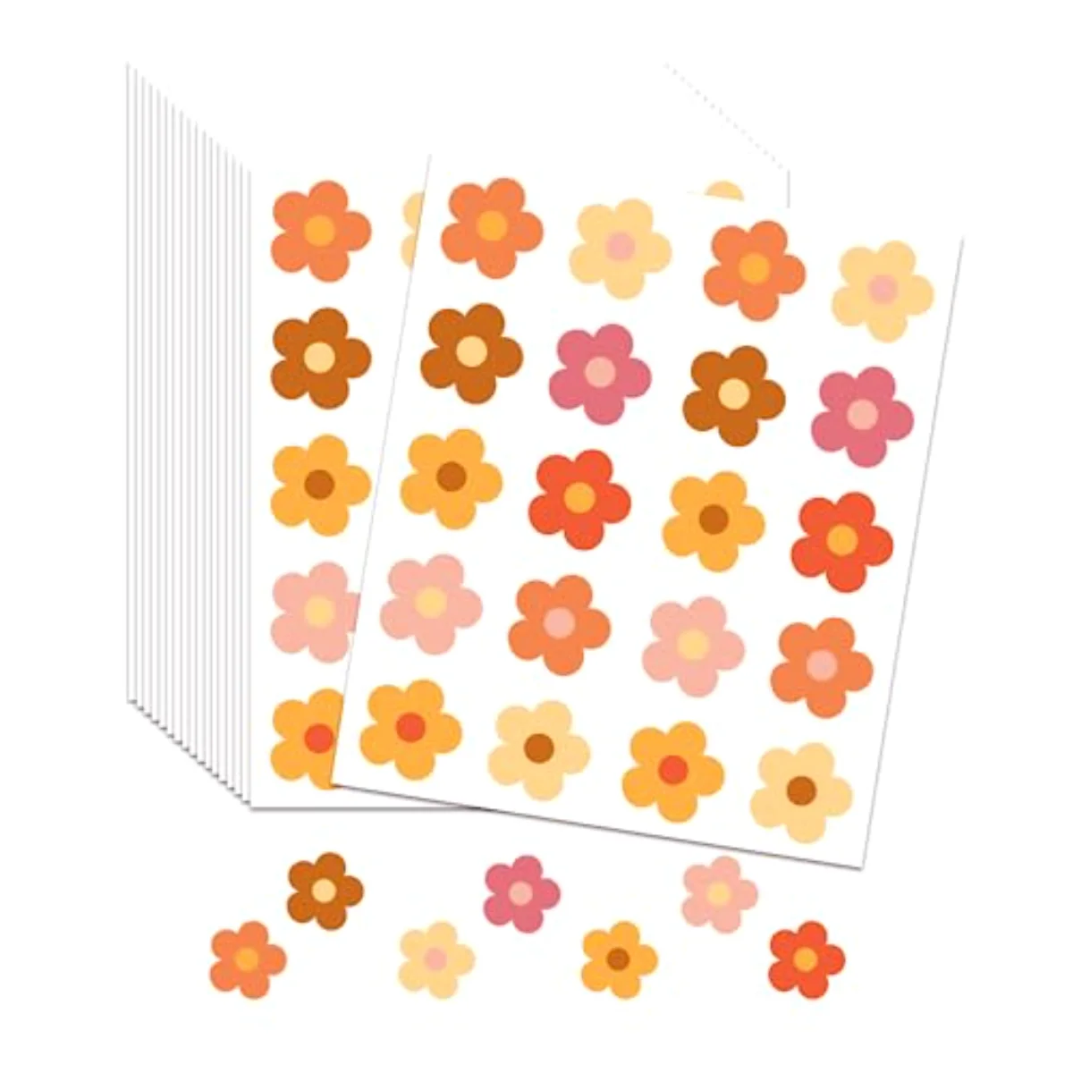 500Pcs Boho Flower Stickers Groovy Retro Hippie Daisy Decals Beige Orange